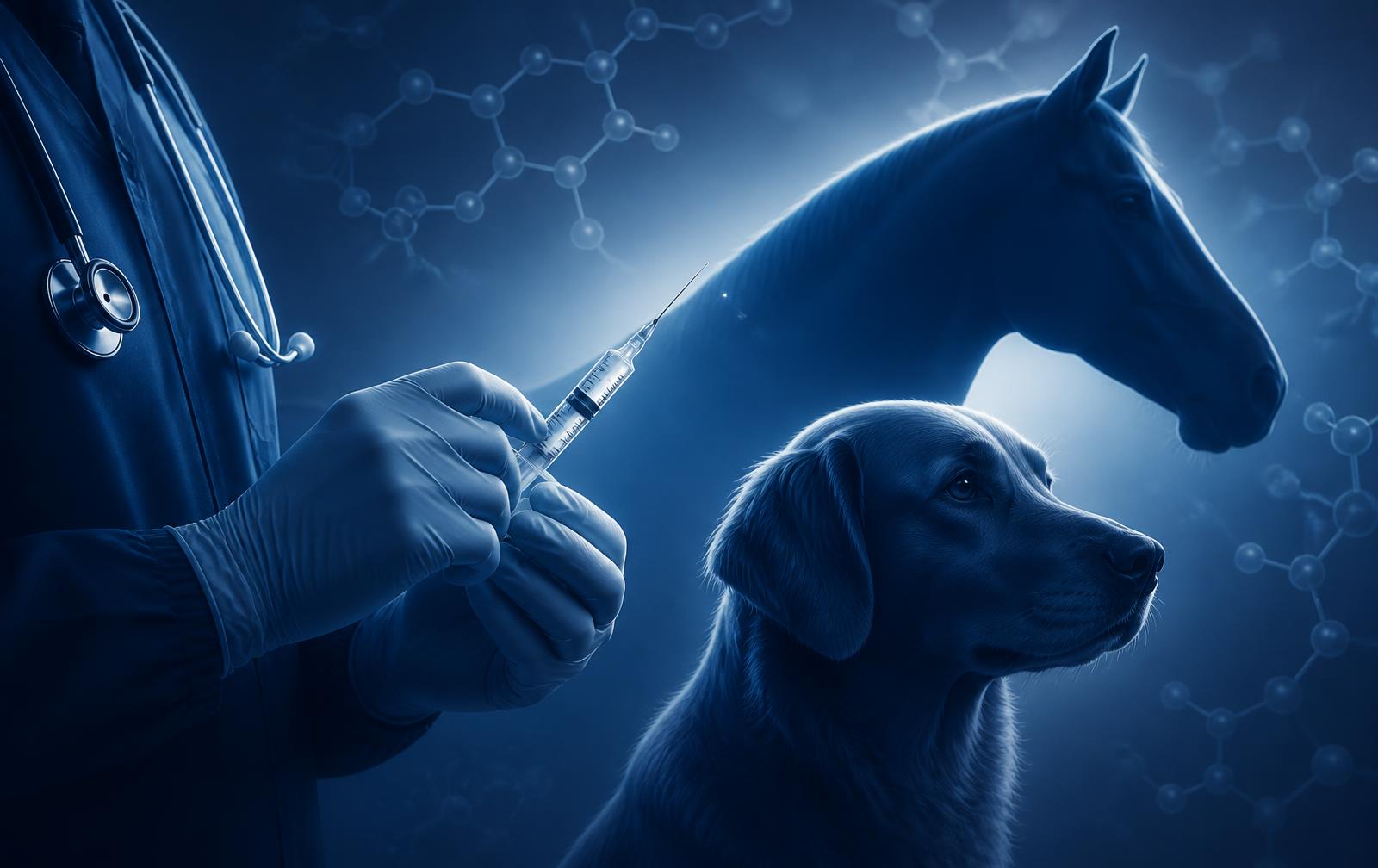 Veterinário preparando aplicação de fármaco em ambiente clínico